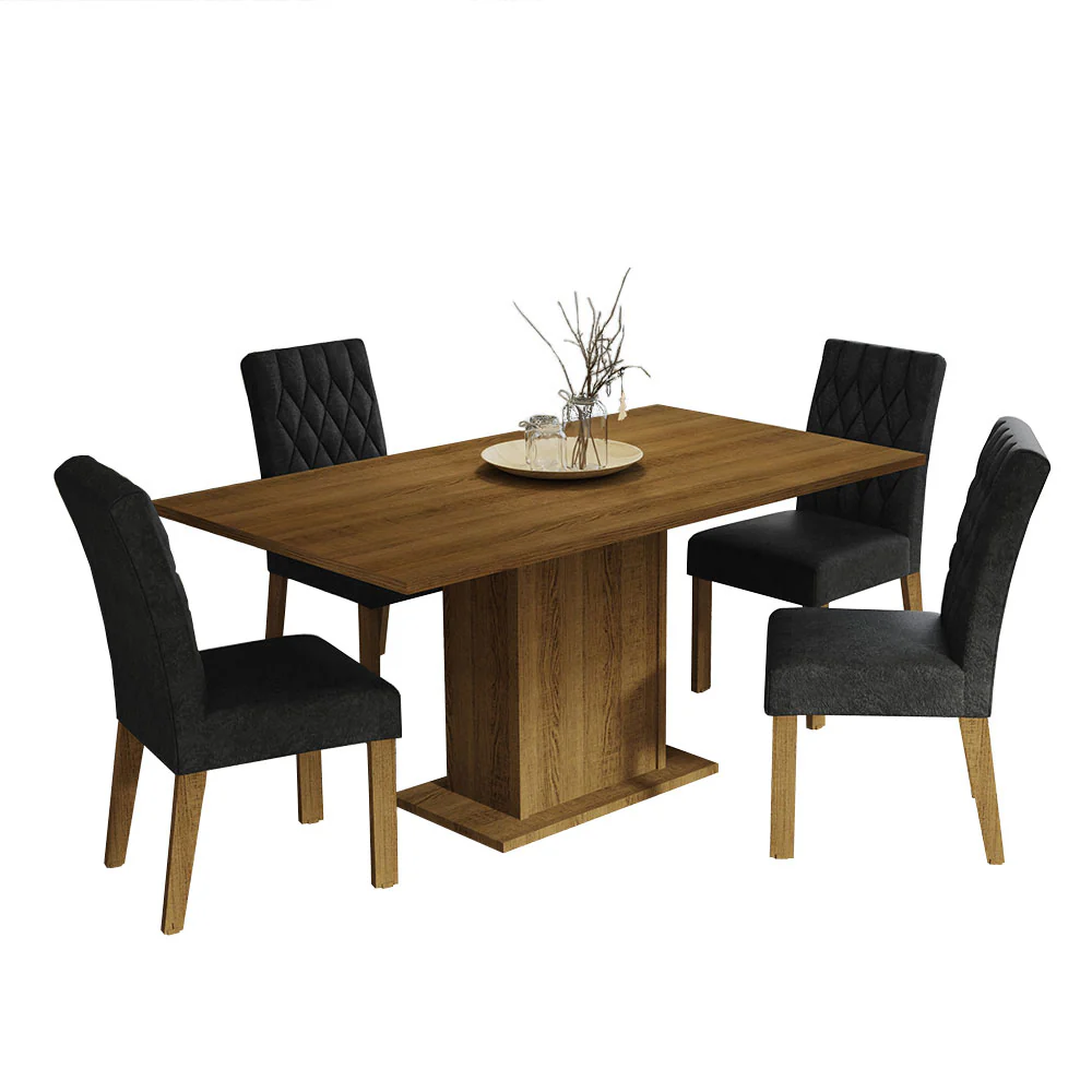 Conjunto Sala de Jantar Mesa Tampo de Madeira 4 Cadeiras Rustic/Oxford Cindy Madesa - Image 2