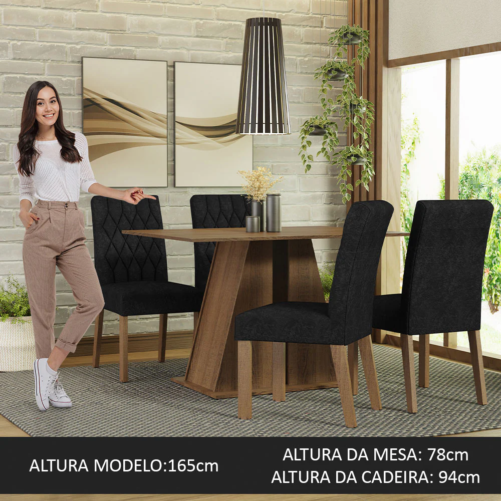 Conjunto Sala de Jantar Mesa Tampo de Madeira 4 Cadeiras Rustic/Oxford Gisele Madesa - Image 4