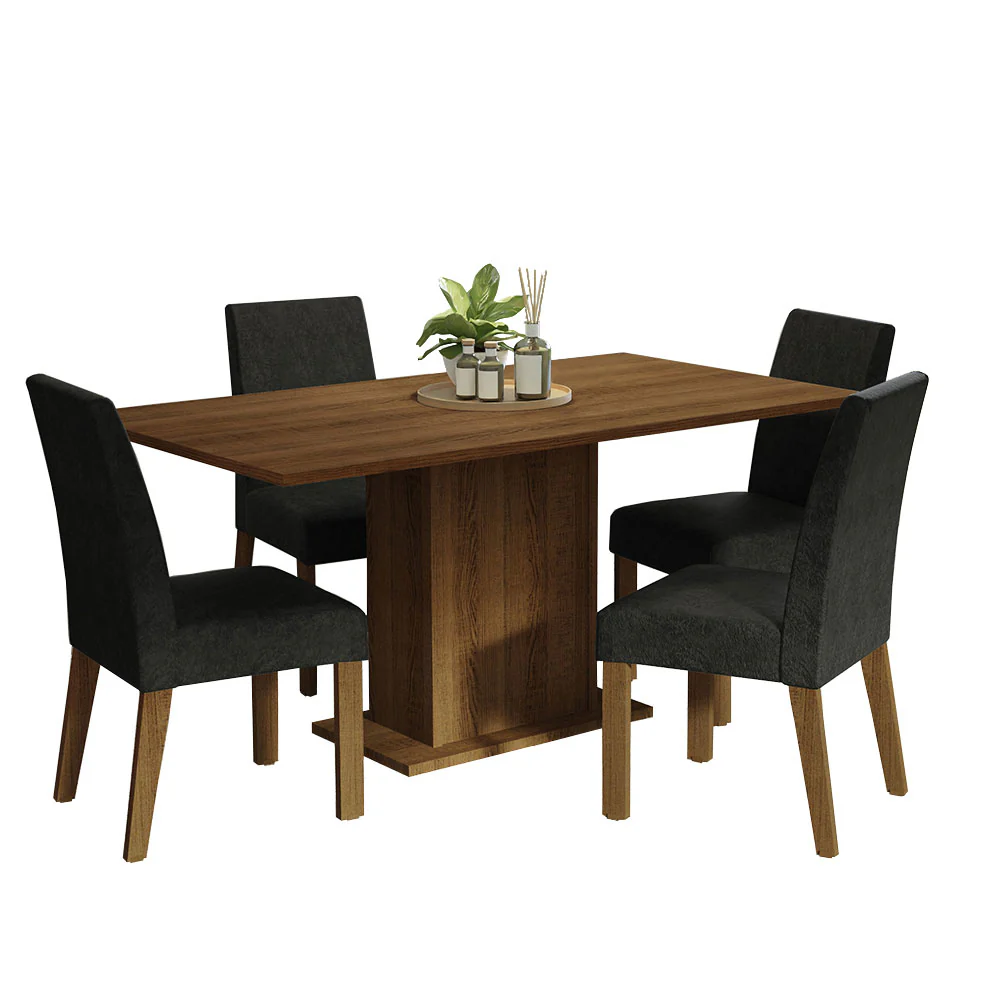 Conjunto Sala de Jantar Mesa Tampo de Madeira 4 Cadeiras Rustic/Oxford Keila Madesa - Image 2