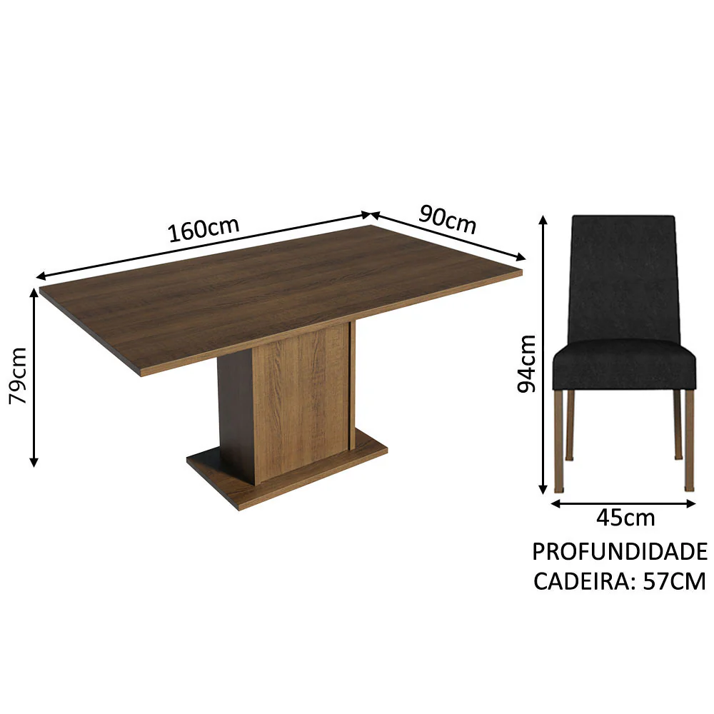 Conjunto Sala de Jantar Mesa Tampo de Madeira 4 Cadeiras Rustic/Oxford Keila Madesa - Image 3