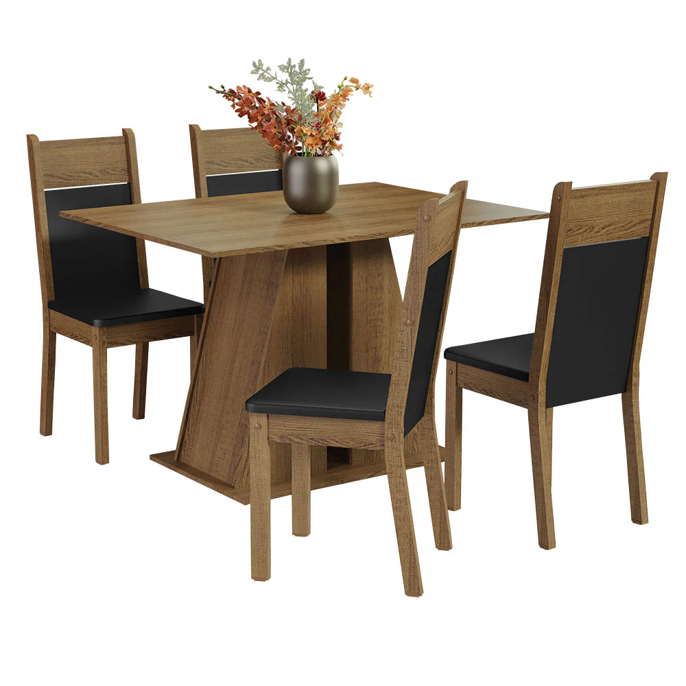 Conjunto Sala de Jantar Mesa Tampo de Madeira 4 Cadeiras Rustic/Preto Angel Madesa - Image 2