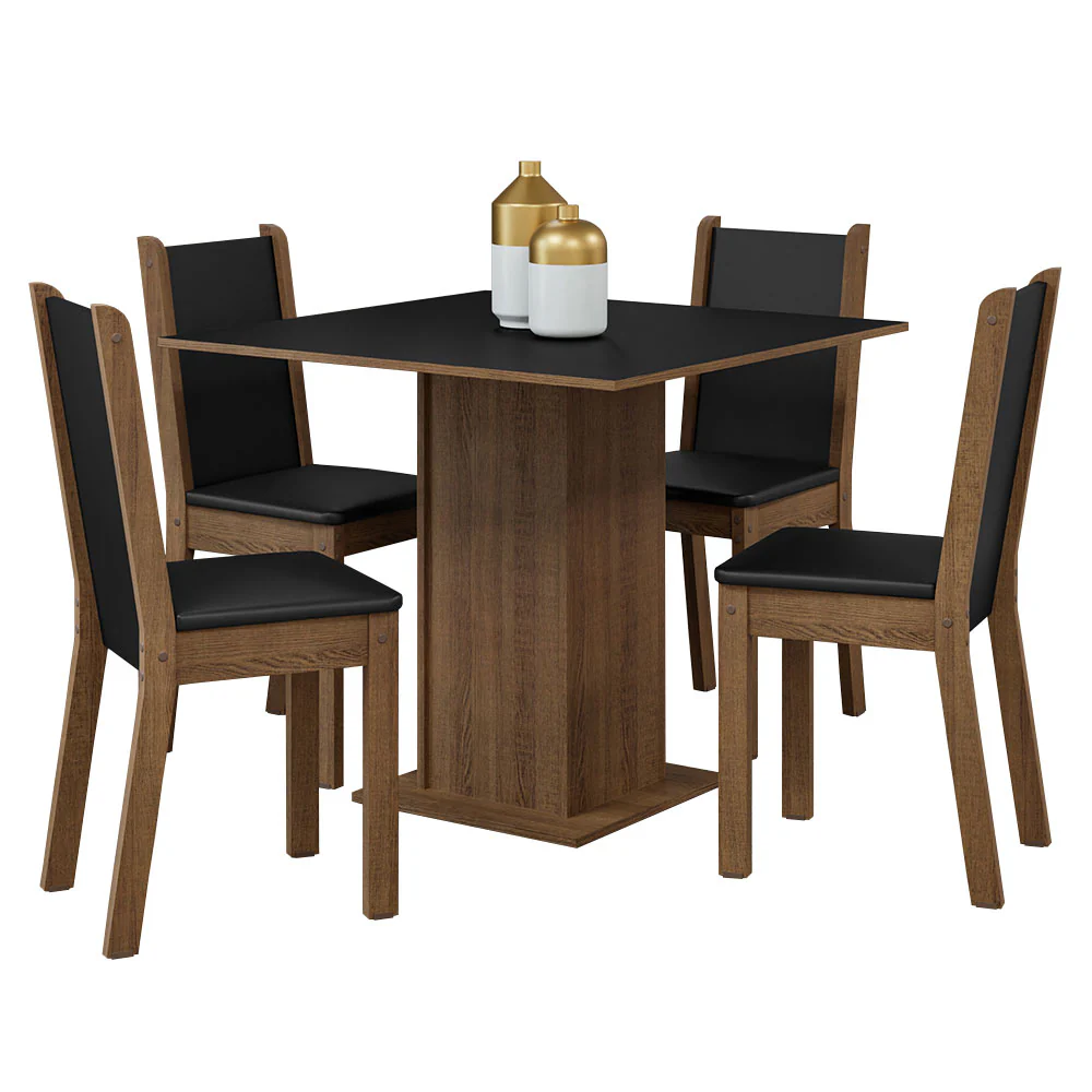 Conjunto Sala de Jantar Mesa Tampo de Madeira 4 Cadeiras Rustic/Preto Briana Madesa - Image 2