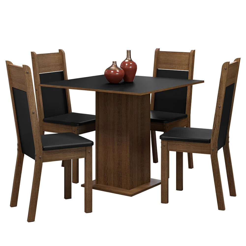 Conjunto Sala de Jantar Mesa Tampo de Madeira 4 Cadeiras Rustic/Preto Claire Madesa - Image 2
