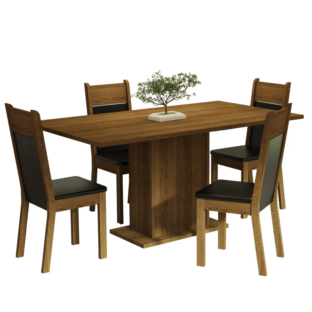 Conjunto Sala de Jantar Mesa Tampo de Madeira 4 Cadeiras Rustic/Preto Elisa Madesa - Image 2
