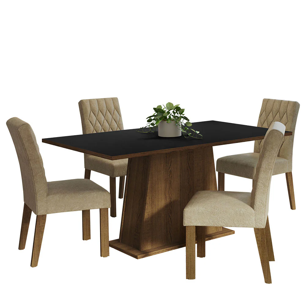 Conjunto Sala de Jantar Mesa Tampo de Madeira 4 Cadeiras Rustic/Preto/Imperial Ashley Madesa - Image 2