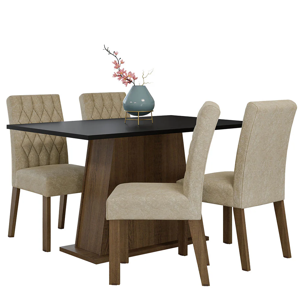 Conjunto Sala de Jantar Mesa Tampo de Madeira 4 Cadeiras Rustic/Preto/Imperial Fiona Madesa - Image 2