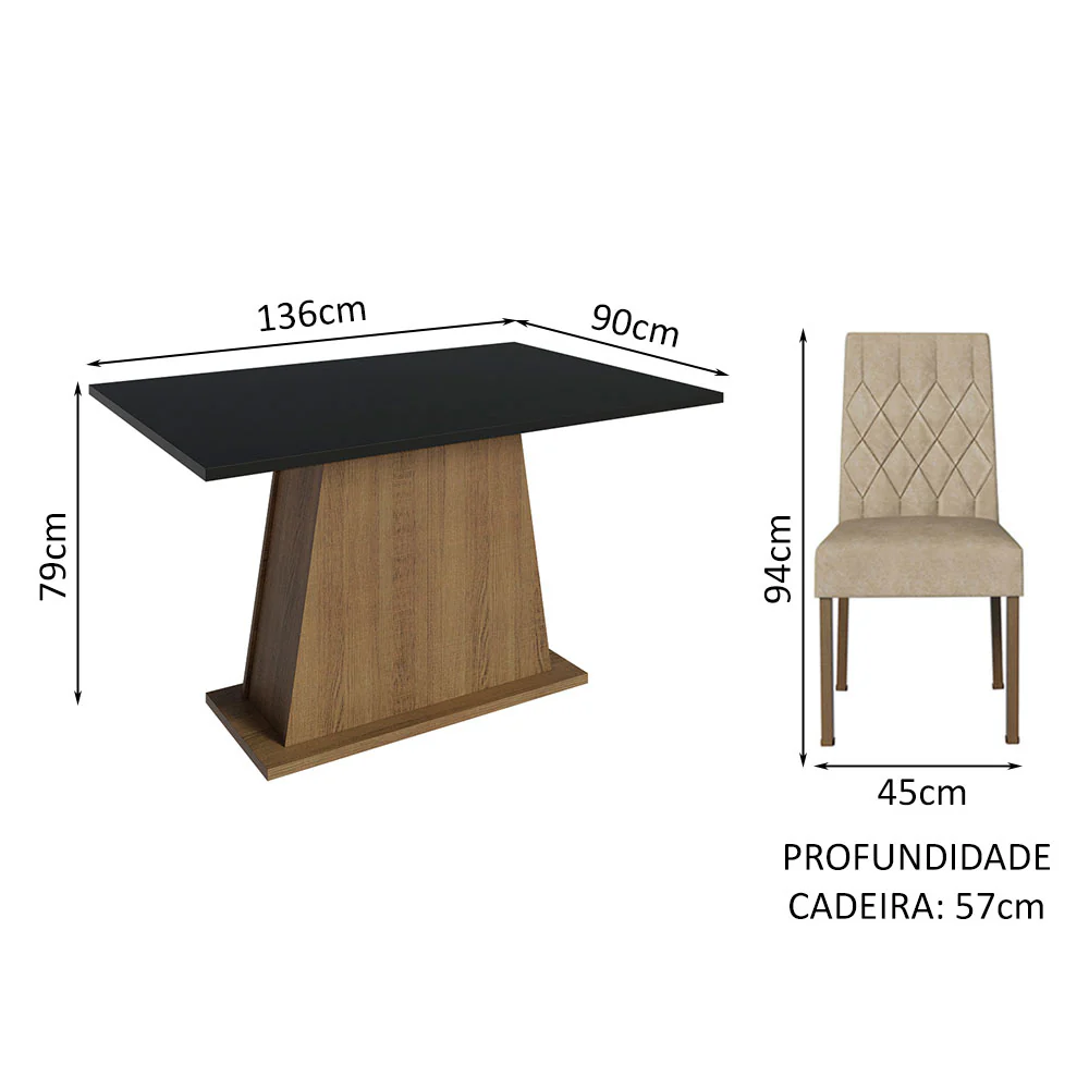 Conjunto Sala de Jantar Mesa Tampo de Madeira 4 Cadeiras Rustic/Preto/Imperial Fiona Madesa - Image 7