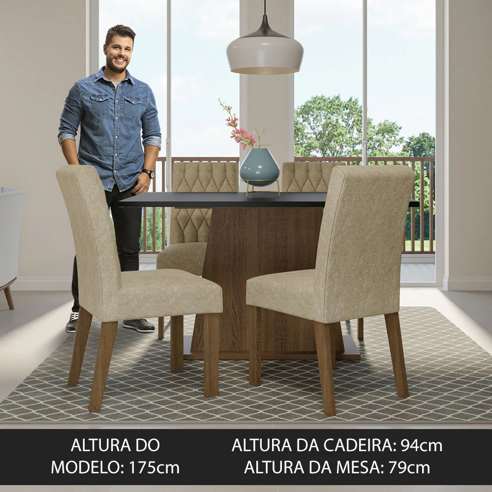 Conjunto Sala de Jantar Mesa Tampo de Madeira 4 Cadeiras Rustic/Preto/Imperial Fiona Madesa - Image 8