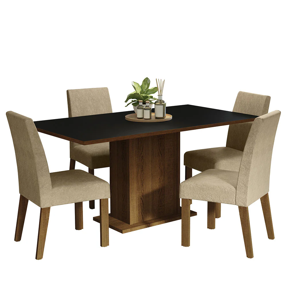 Conjunto Sala de Jantar Mesa Tampo de Madeira 4 Cadeiras Rustic/Preto/Imperial Keila Madesa - Image 2