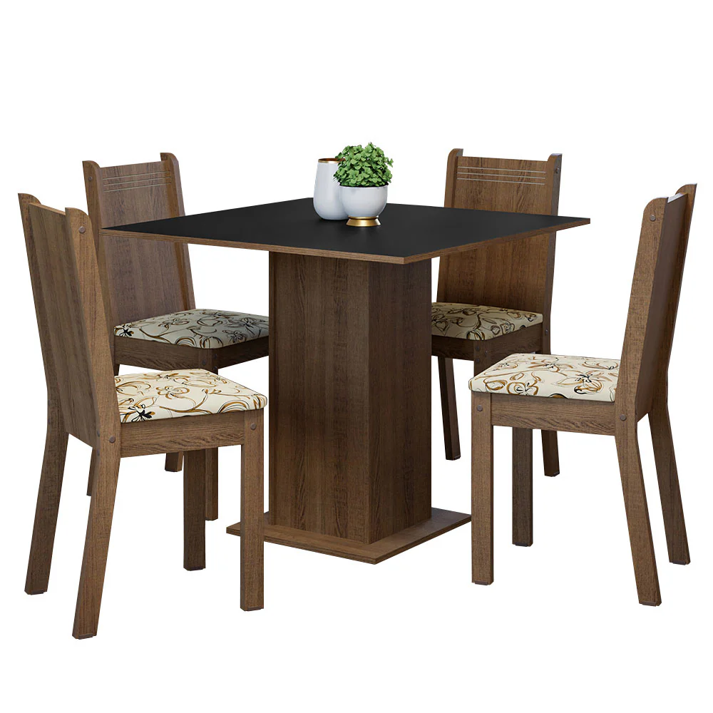 Conjunto Sala de Jantar Mesa Tampo de Madeira 4 Cadeiras Rustic/Preto/Lírio Bege Samara Madesa - Image 2