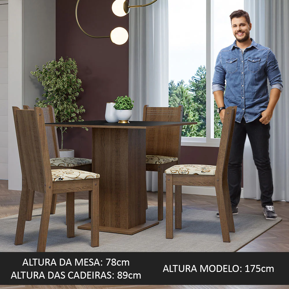 Conjunto Sala de Jantar Mesa Tampo de Madeira 4 Cadeiras Rustic/Preto/Lírio Bege Samara Madesa - Image 5