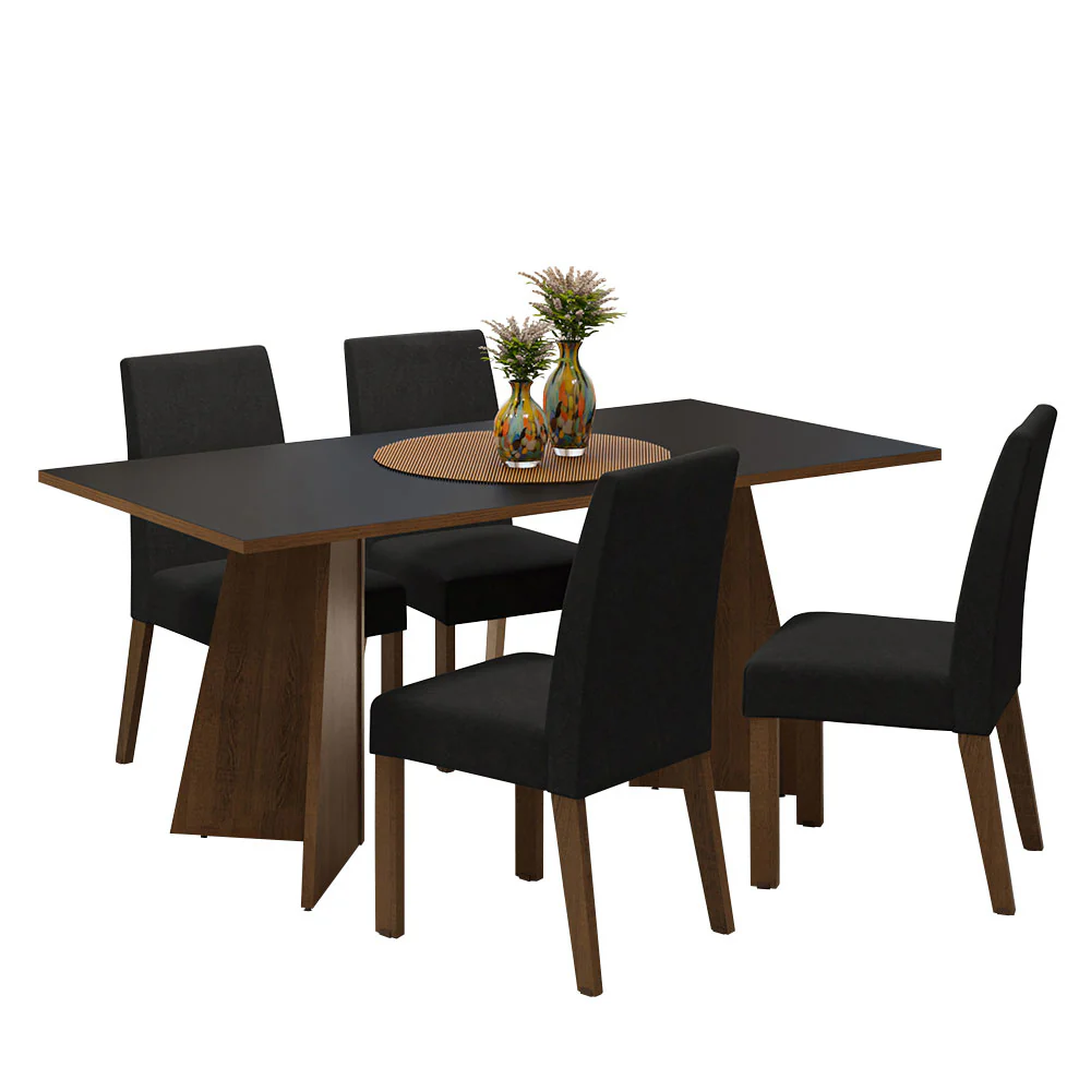 Conjunto Sala de Jantar Mesa Tampo de Madeira 4 Cadeiras Rustic/Preto/Oxford April Madesa - Image 2