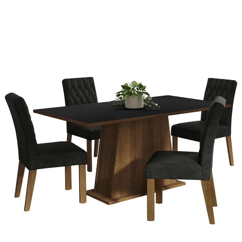 Conjunto Sala de Jantar Mesa Tampo de Madeira 4 Cadeiras Rustic/Preto/Oxford Ashley Madesa - Image 2