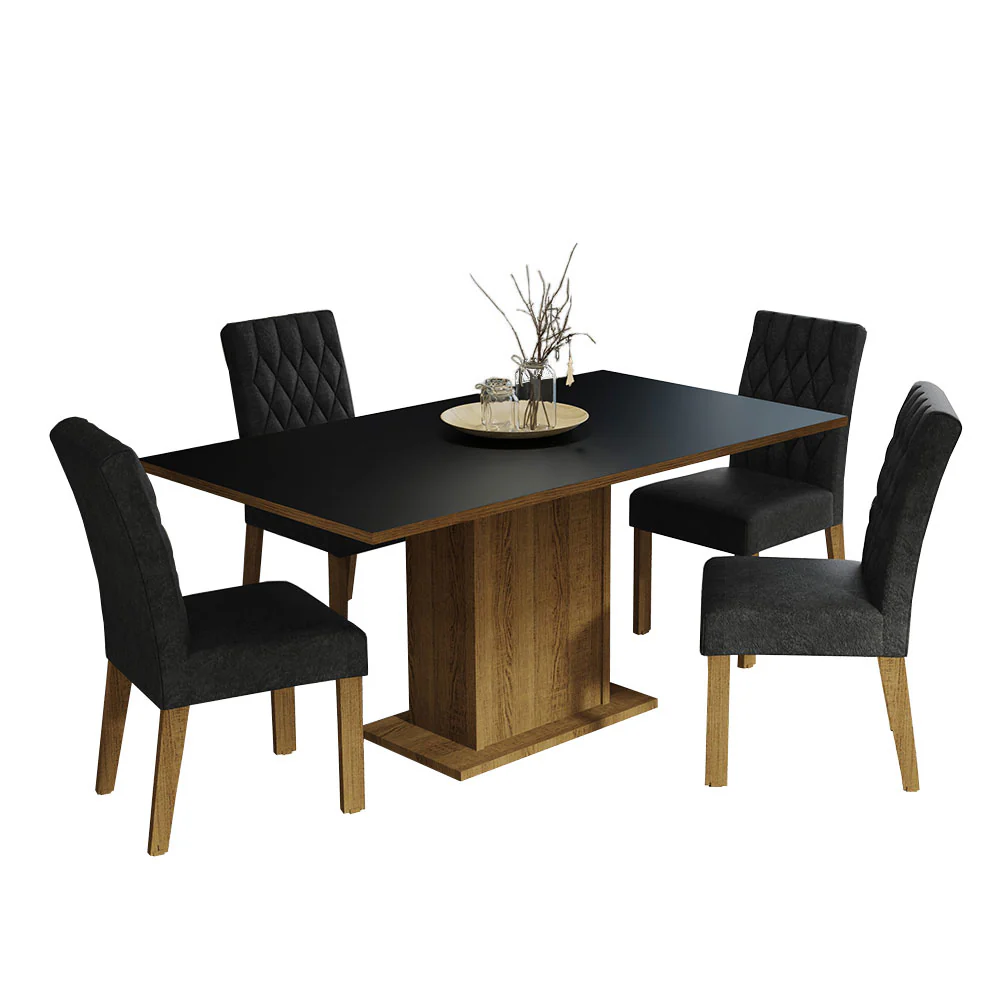 Conjunto Sala de Jantar Mesa Tampo de Madeira 4 Cadeiras Rustic/Preto/Oxford Cindy Madesa - Image 2