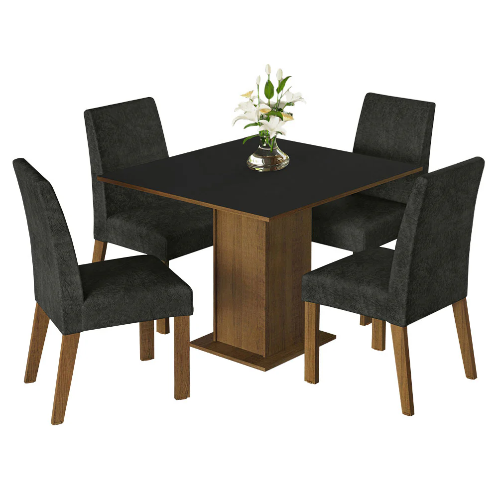 Conjunto Sala de Jantar Mesa Tampo de Madeira 4 Cadeiras Rustic/Preto/Oxford Karina Madesa - Image 2