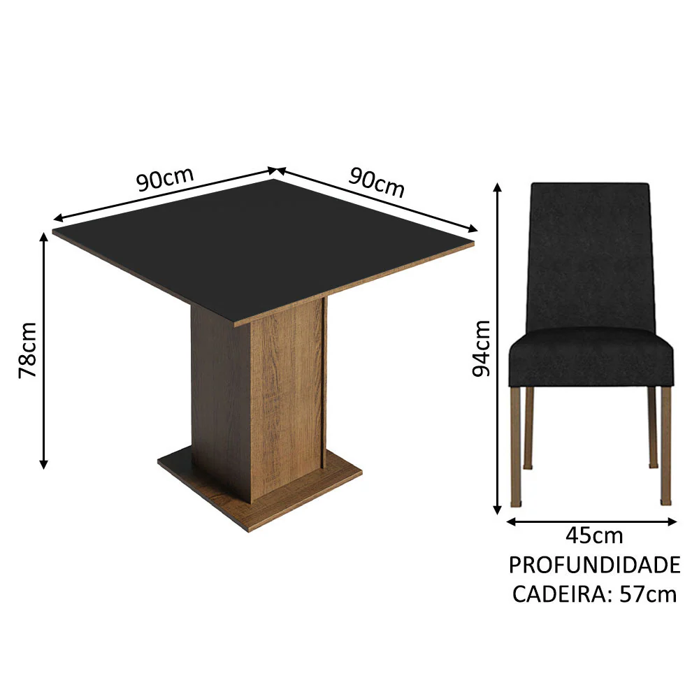 Conjunto Sala de Jantar Mesa Tampo de Madeira 4 Cadeiras Rustic/Preto/Oxford Karina Madesa - Image 3