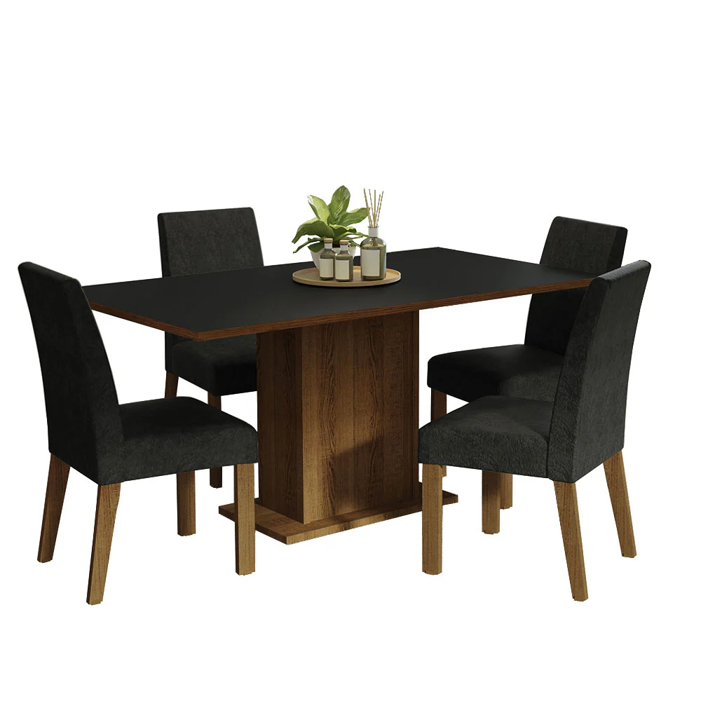 Conjunto Sala de Jantar Mesa Tampo de Madeira 4 Cadeiras Rustic/Preto/Oxford Keila Madesa - Image 2