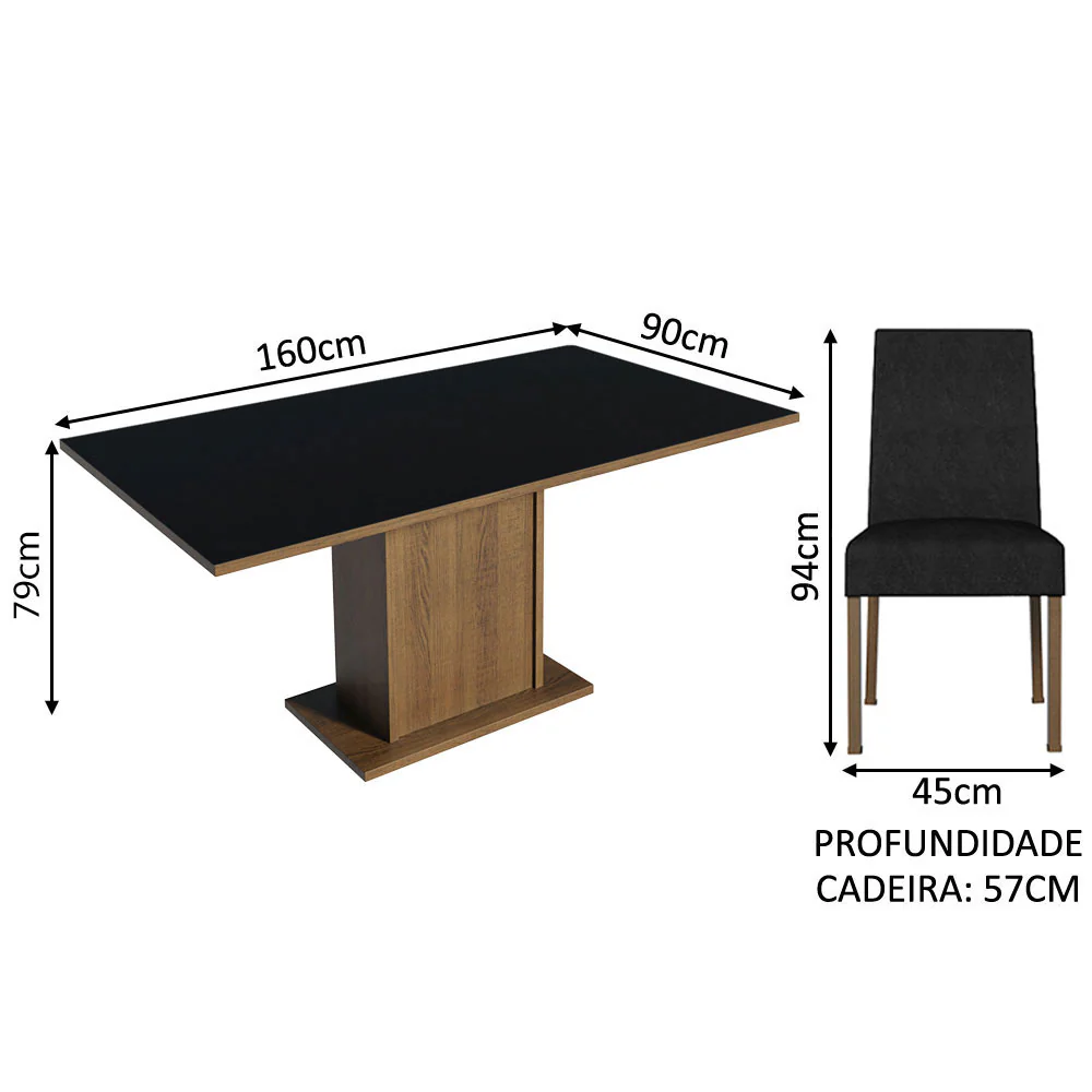 Conjunto Sala de Jantar Mesa Tampo de Madeira 4 Cadeiras Rustic/Preto/Oxford Keila Madesa - Image 3