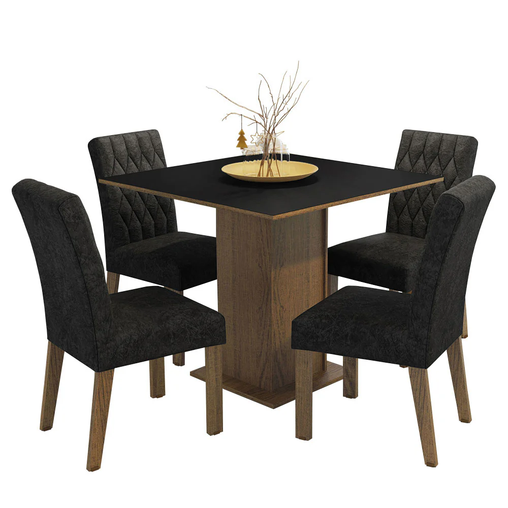 Conjunto Sala de Jantar Mesa Tampo de Madeira 4 Cadeiras Rustic/Preto/Oxford Livia Madesa - Image 2