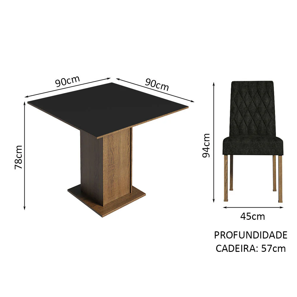 Conjunto Sala de Jantar Mesa Tampo de Madeira 4 Cadeiras Rustic/Preto/Oxford Livia Madesa - Image 3