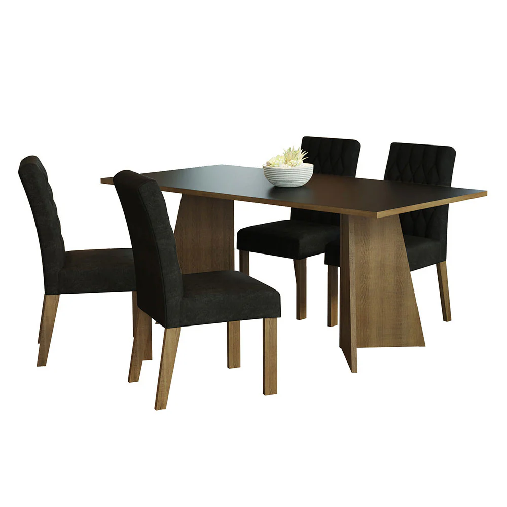 Conjunto Sala de Jantar Mesa Tampo de Madeira 4 Cadeiras Rustic/Preto/Oxford Ruby Madesa - Image 2