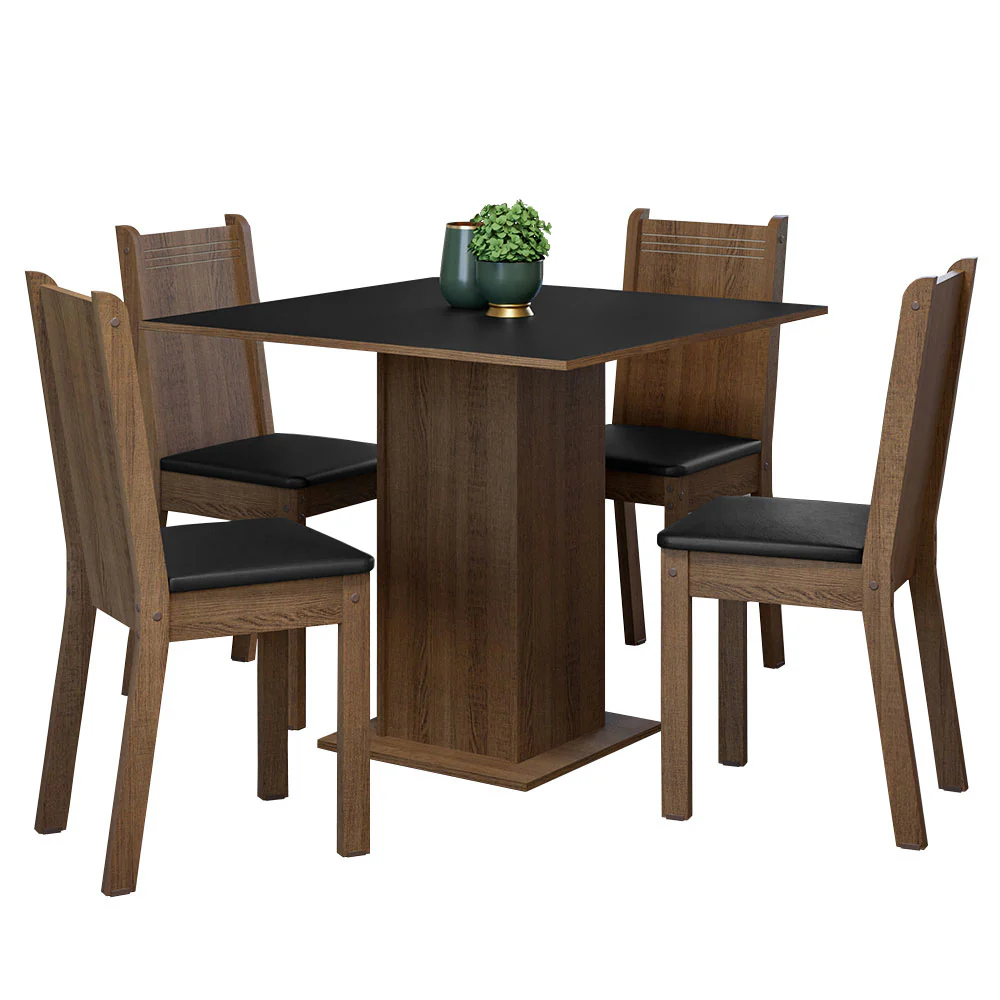Conjunto Sala de Jantar Mesa Tampo de Madeira 4 Cadeiras Rustic/Preto Samara Madesa - Image 2
