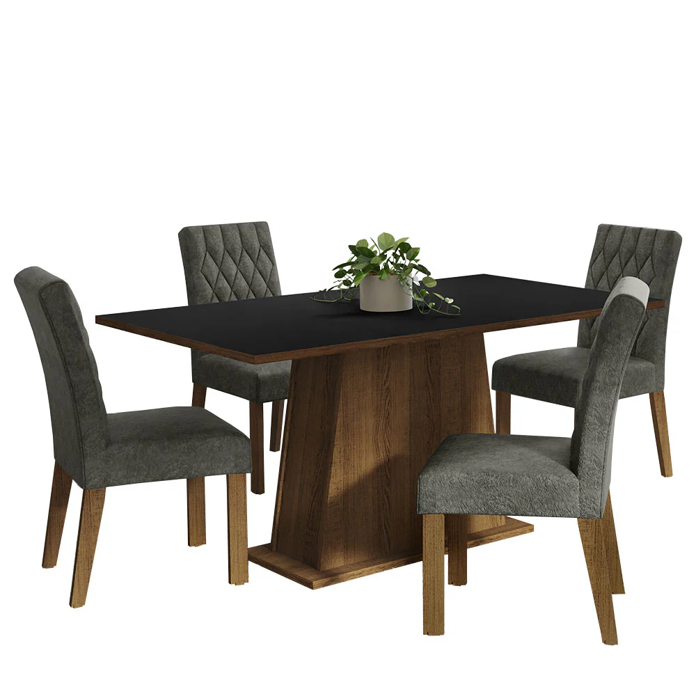 Conjunto Sala de Jantar Mesa Tampo de Madeira 4 Cadeiras Rustic/Preto/Silver Ashley Madesa - Image 2