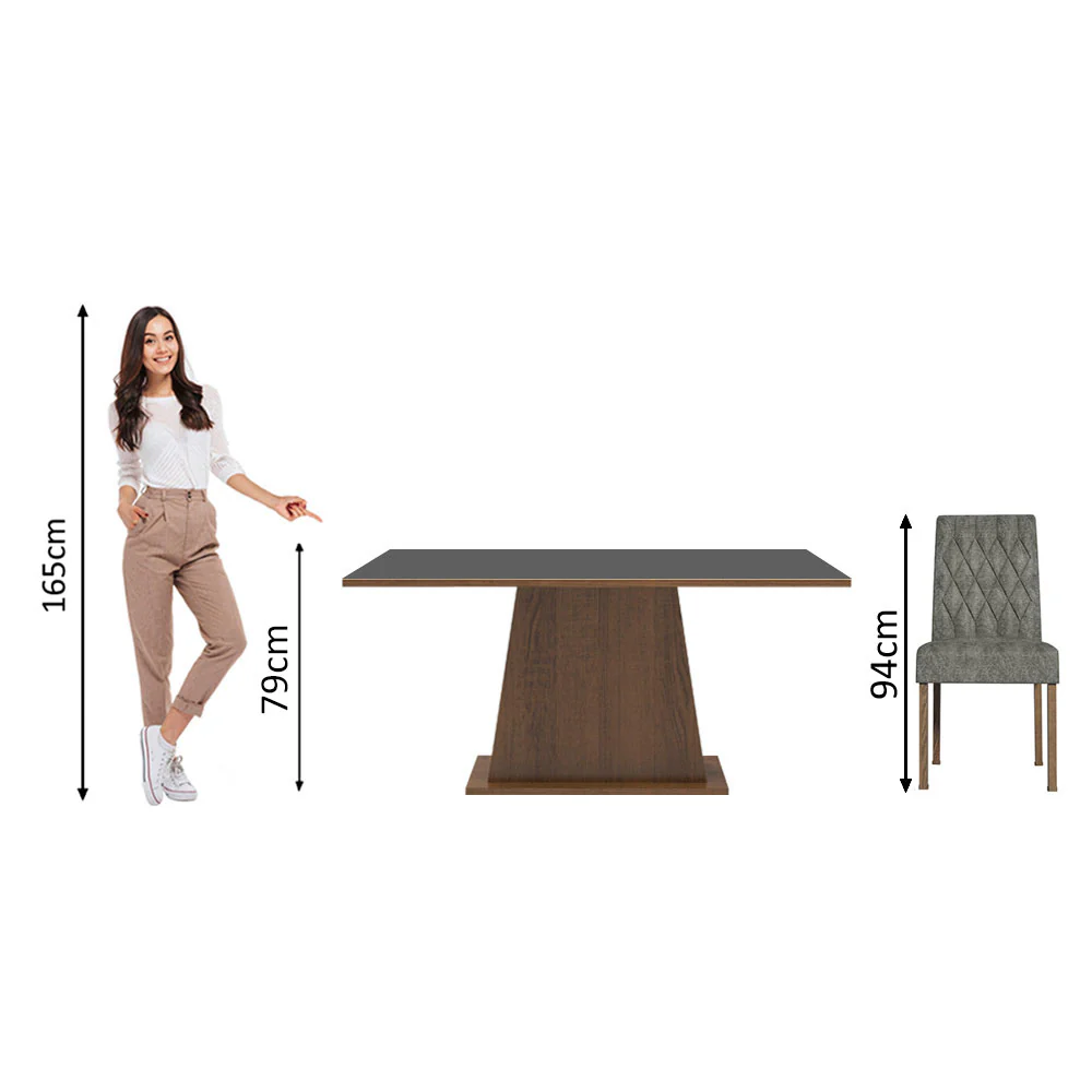 Conjunto Sala de Jantar Mesa Tampo de Madeira 4 Cadeiras Rustic/Preto/Silver Ashley Madesa - Image 8