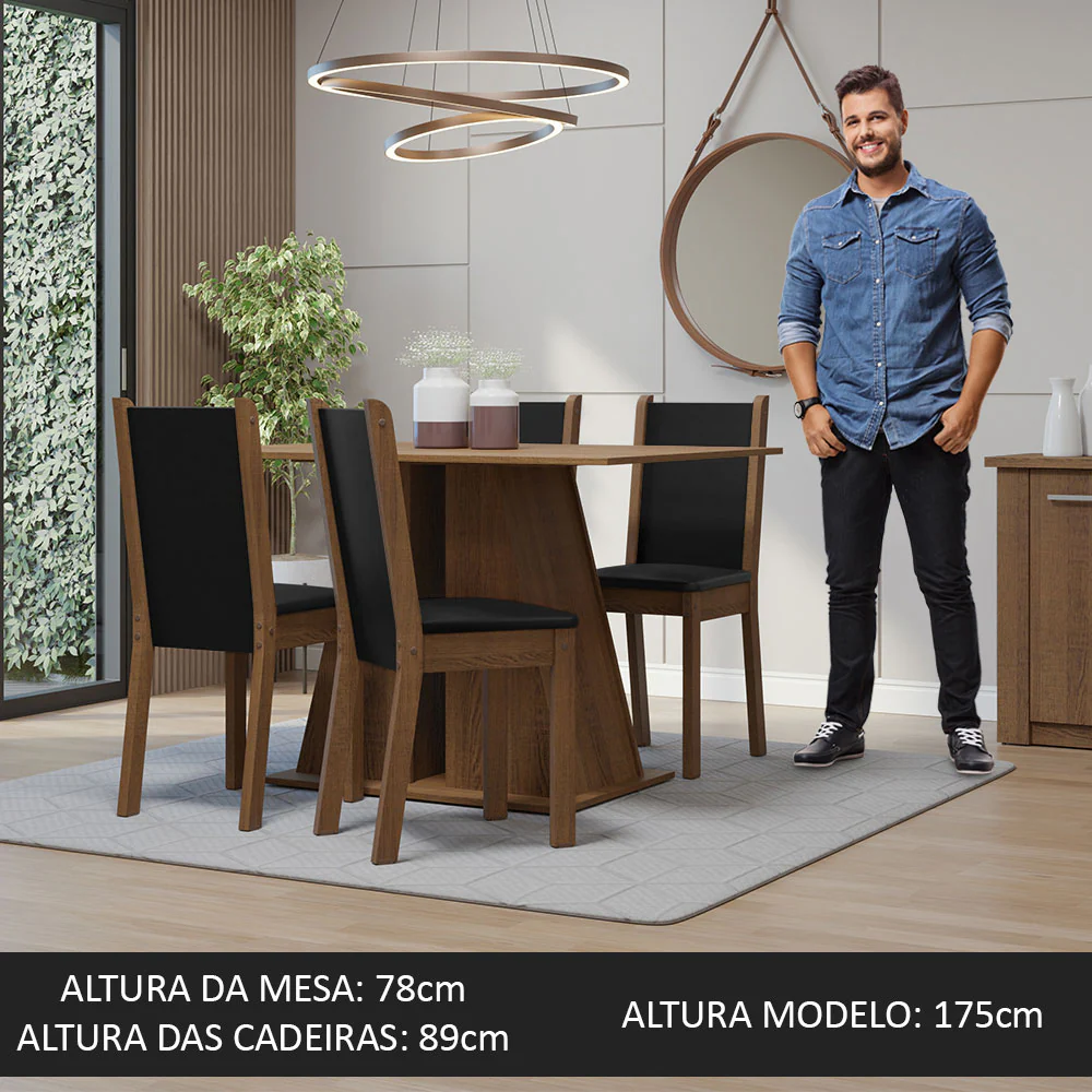 Conjunto Sala de Jantar Mesa Tampo de Madeira 4 Cadeiras Rustic/Preto Sophie Madesa - Image 5