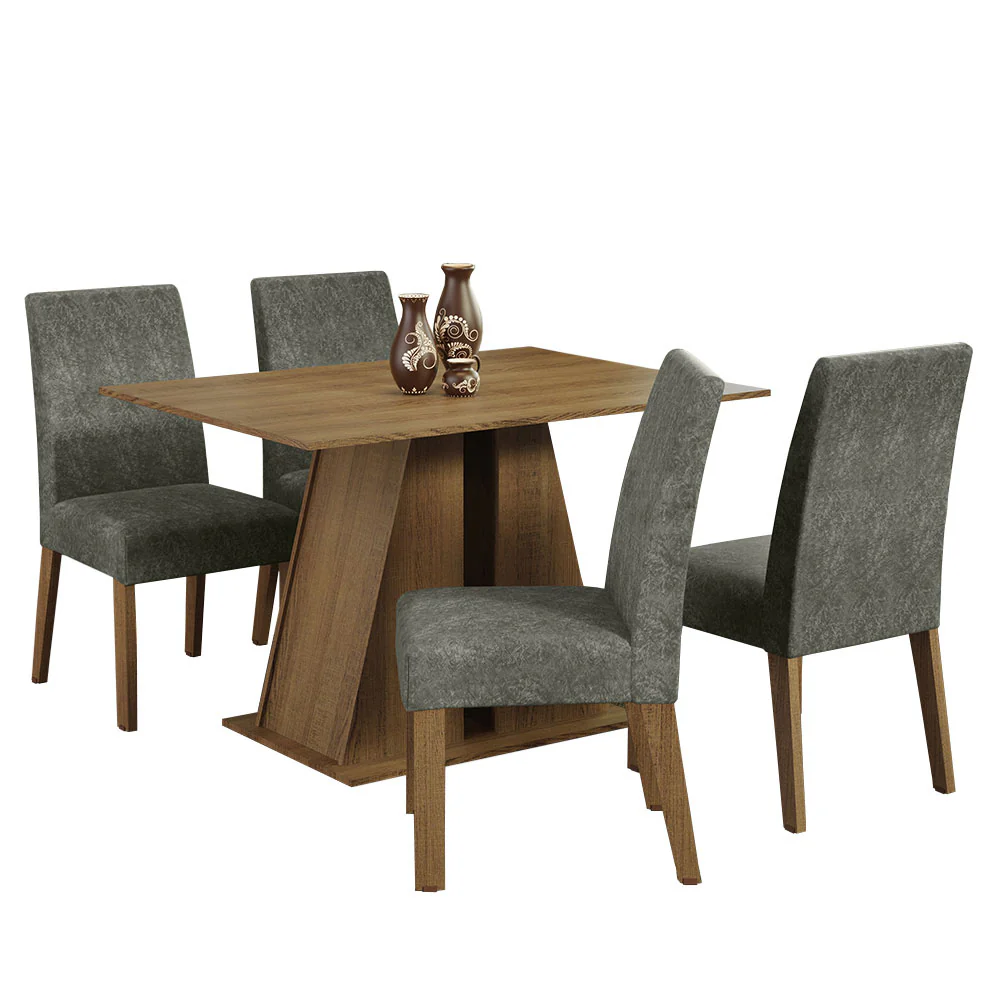 Conjunto Sala de Jantar Mesa Tampo de Madeira 4 Cadeiras Rustic/Silver Agnes Madesa - Image 2