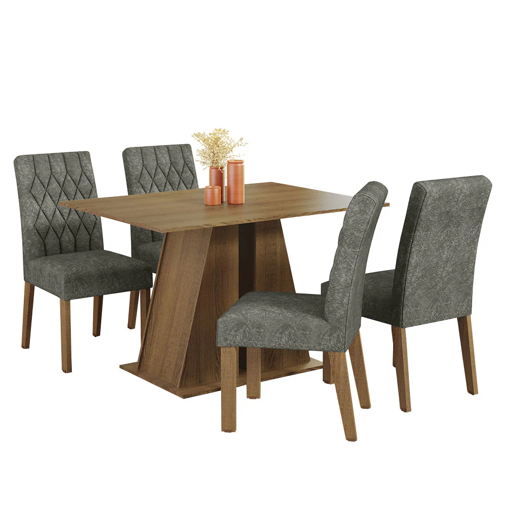 Conjunto Sala de Jantar Mesa Tampo de Madeira 4 Cadeiras Rustic/Silver Gisele Madesa - Image 2