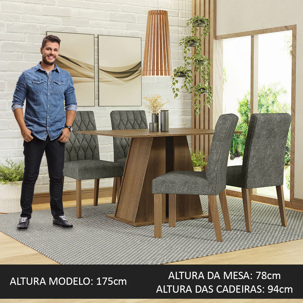 Conjunto Sala de Jantar Mesa Tampo de Madeira 4 Cadeiras Rustic/Silver Gisele Madesa - Image 4