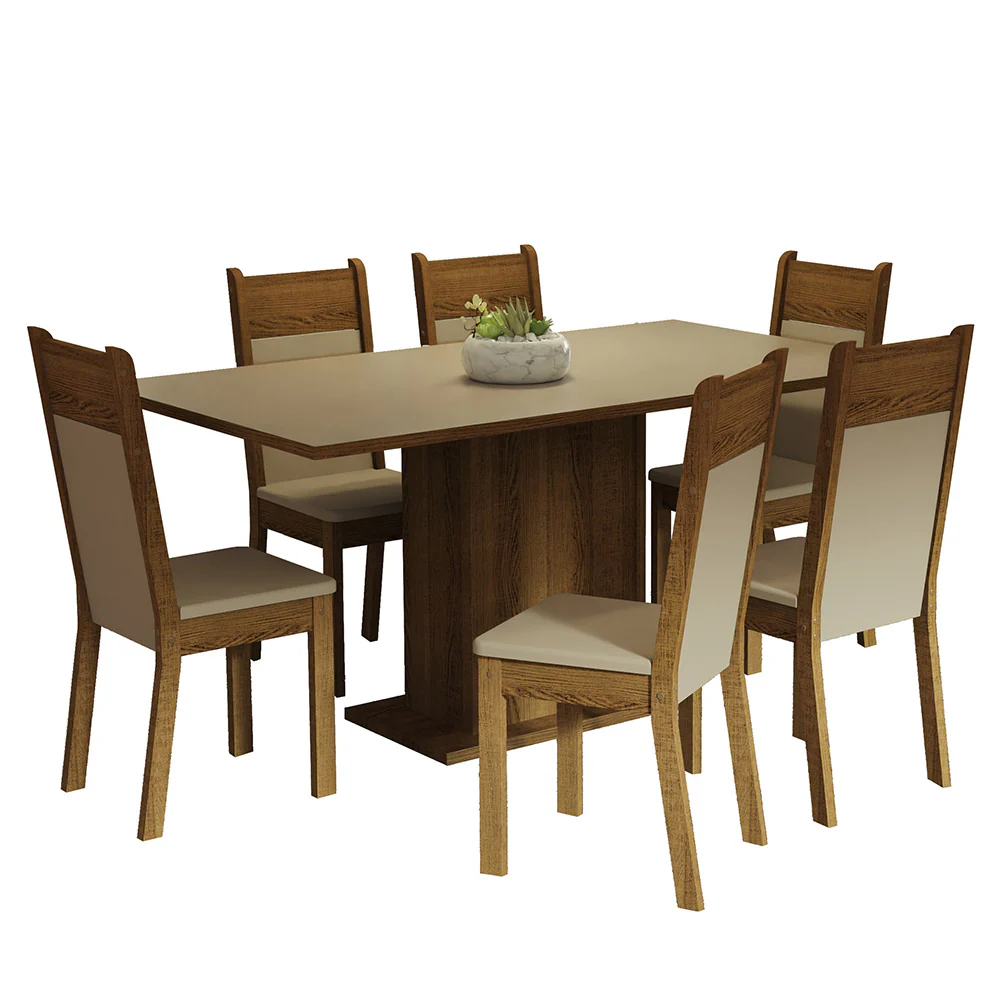 Conjunto Sala de Jantar Mesa Tampo de Madeira 6 Cadeiras Crema/Rustic/Bege Augusta Madesa - Image 2