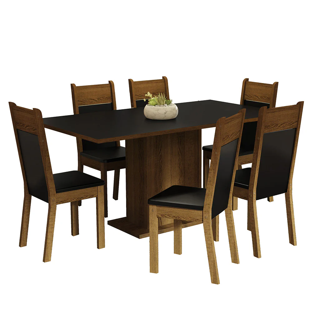 Conjunto Sala de Jantar Mesa Tampo de Madeira 6 Cadeiras Preto/Rustic Augusta Madesa - Image 2