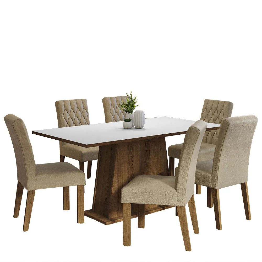 Conjunto Sala de Jantar Mesa Tampo de Madeira 6 Cadeiras Rustic/Branco/Imperial Britney Madesa - Image 2