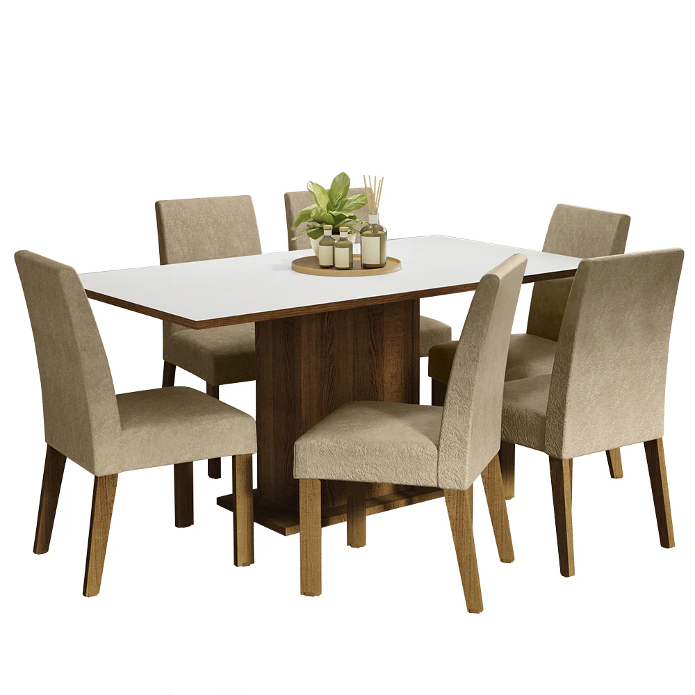 Conjunto Sala de Jantar Mesa Tampo de Madeira 6 Cadeiras Rustic/Branco/Imperial Renata Madesa - Image 2