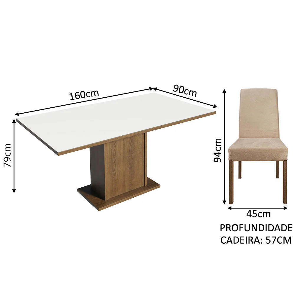 Conjunto Sala de Jantar Mesa Tampo de Madeira 6 Cadeiras Rustic/Branco/Imperial Renata Madesa - Image 3
