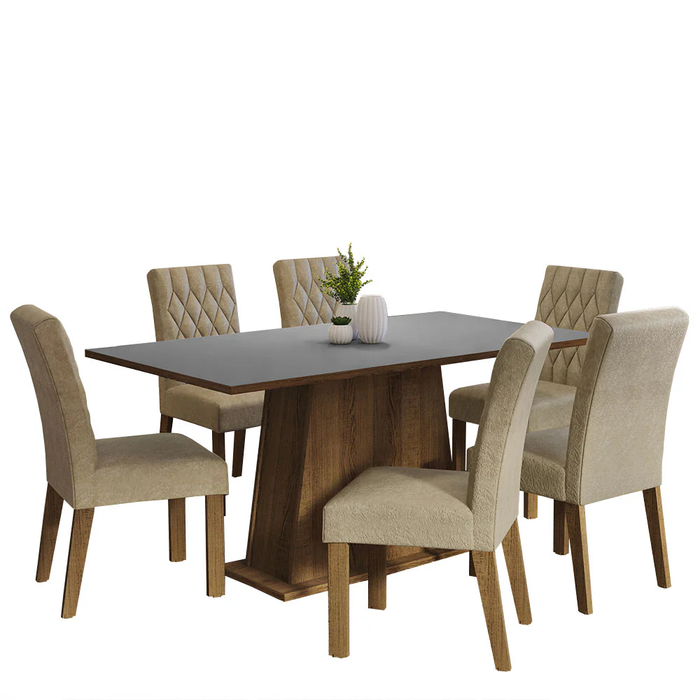 Conjunto Sala de Jantar Mesa Tampo de Madeira 6 Cadeiras Rustic/Cinza/Imperial Britney Madesa - Image 2