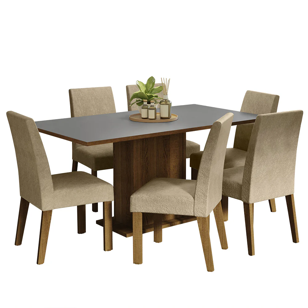 Conjunto Sala de Jantar Mesa Tampo de Madeira 6 Cadeiras Rustic/Cinza/Imperial Renata Madesa - Image 2