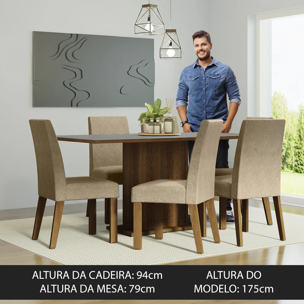 Conjunto Sala de Jantar Mesa Tampo de Madeira 6 Cadeiras Rustic/Cinza/Imperial Renata Madesa - Image 4