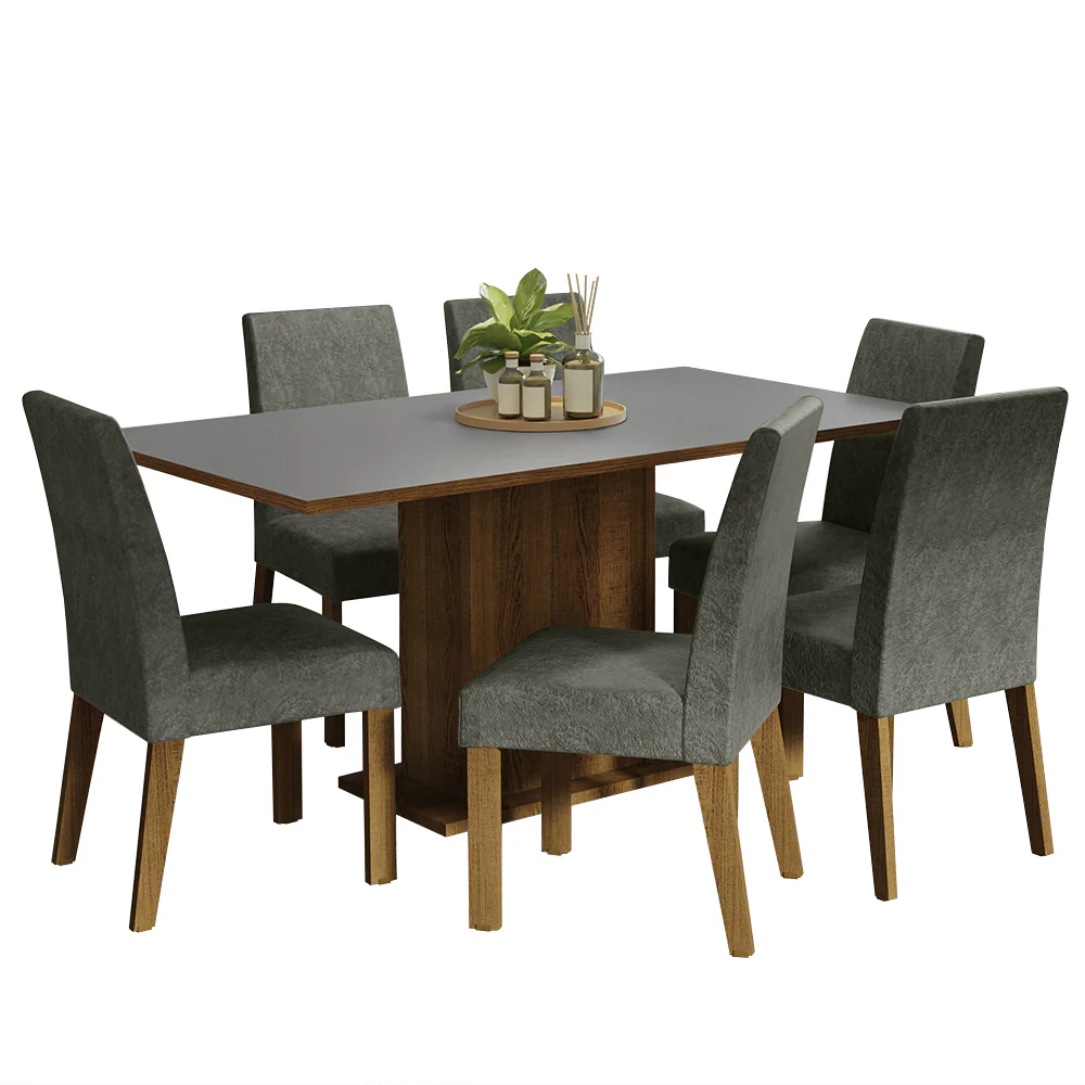 Conjunto Sala de Jantar Mesa Tampo de Madeira 6 Cadeiras Rustic/Cinza/Silver Renata Madesa - Image 2