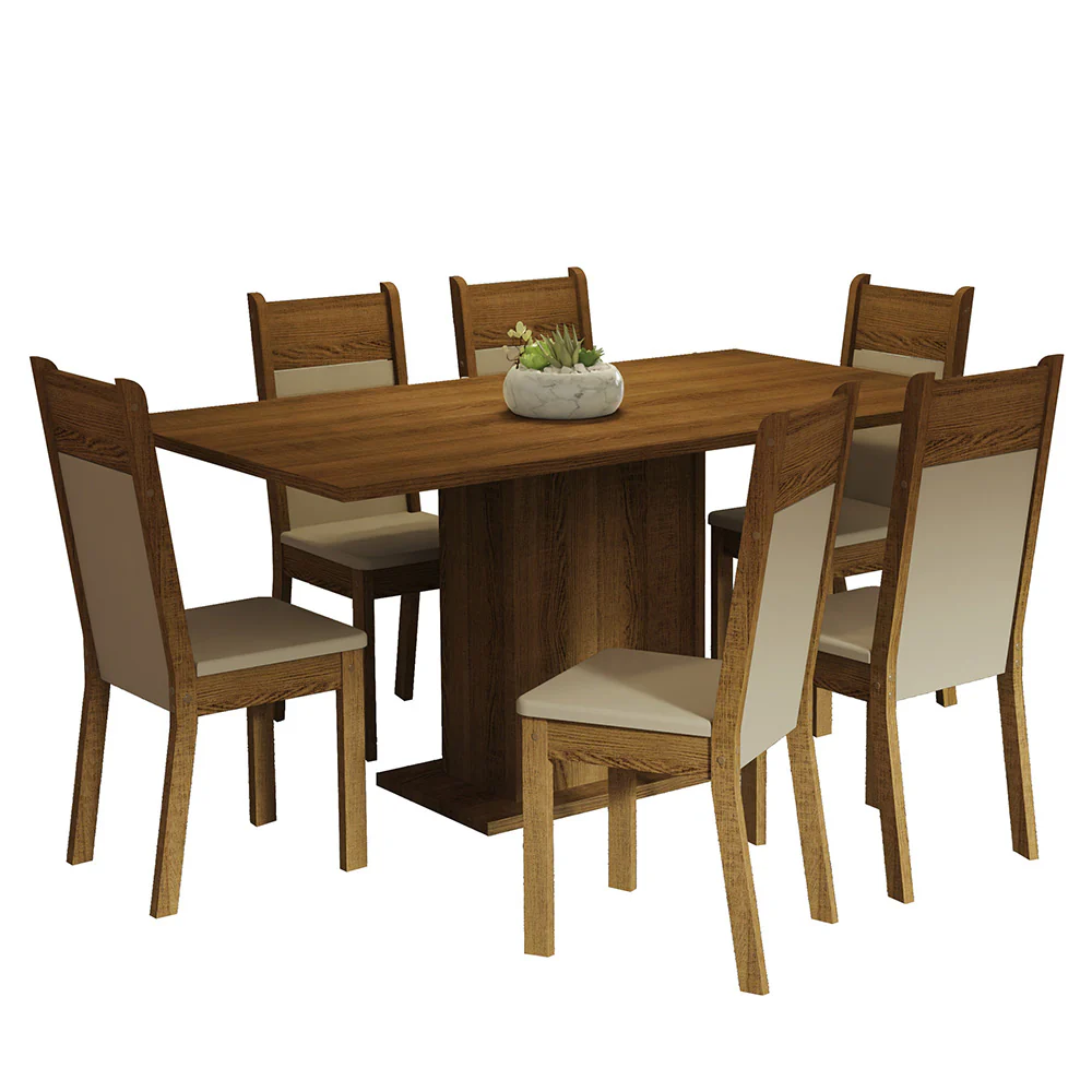 Conjunto Sala de Jantar Mesa Tampo de Madeira 6 Cadeiras Rustic/Crema/Bege Augusta Madesa - Image 2