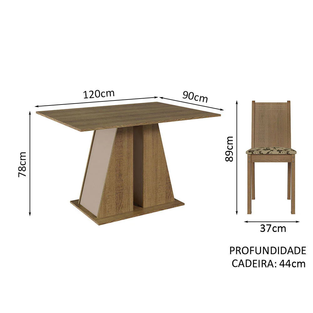 Conjunto Sala de Jantar Mesa Tampo de Madeira 6 Cadeiras Rustic/Crema/Bege Marrom Sharon Madesa - Image 3