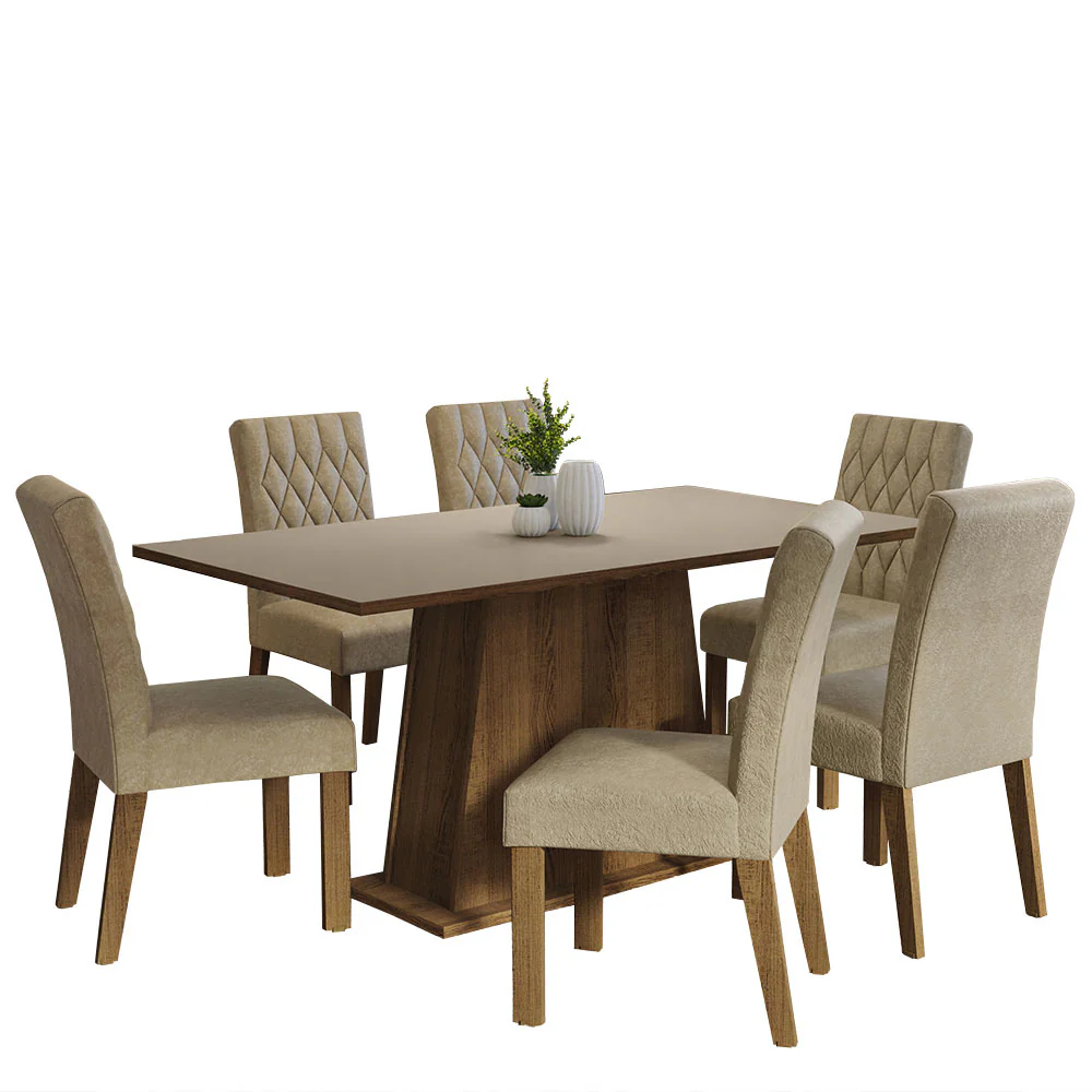 Conjunto Sala de Jantar Mesa Tampo de Madeira 6 Cadeiras Rustic/Crema/Imperial Britney Madesa - Image 2