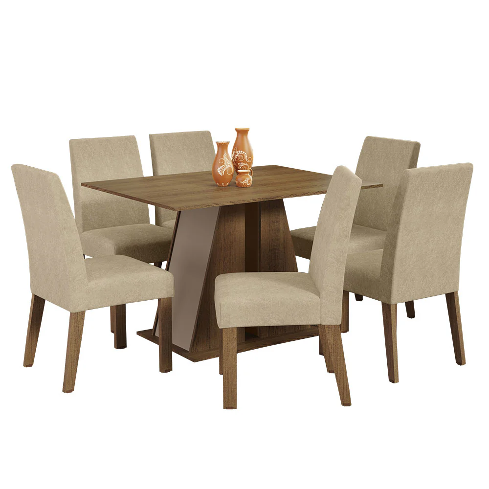 Conjunto Sala de Jantar Mesa Tampo de Madeira 6 Cadeiras Rustic/Crema/Imperial Cheryl Madesa - Image 2