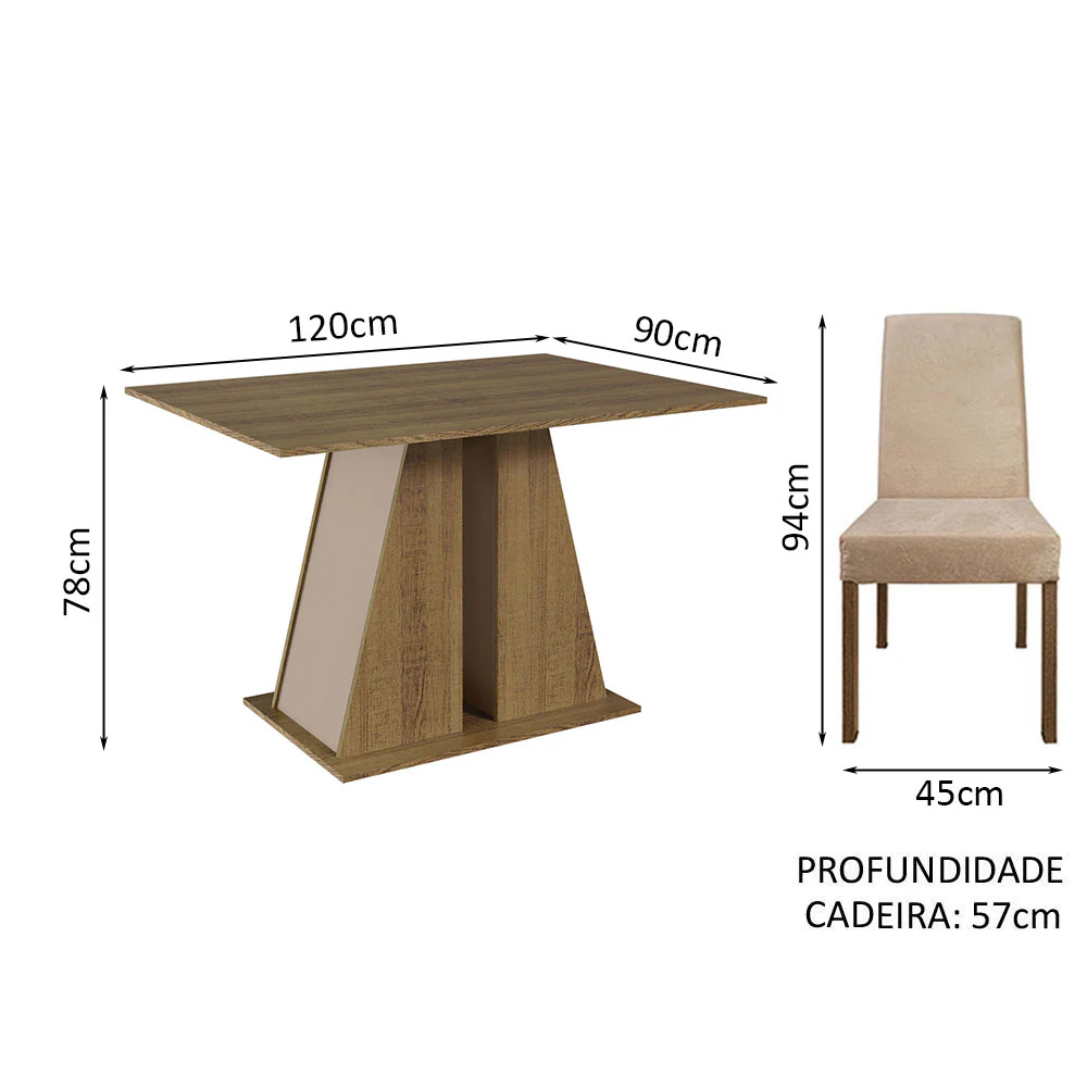 Conjunto Sala de Jantar Mesa Tampo de Madeira 6 Cadeiras Rustic/Crema/Imperial Cheryl Madesa - Image 3