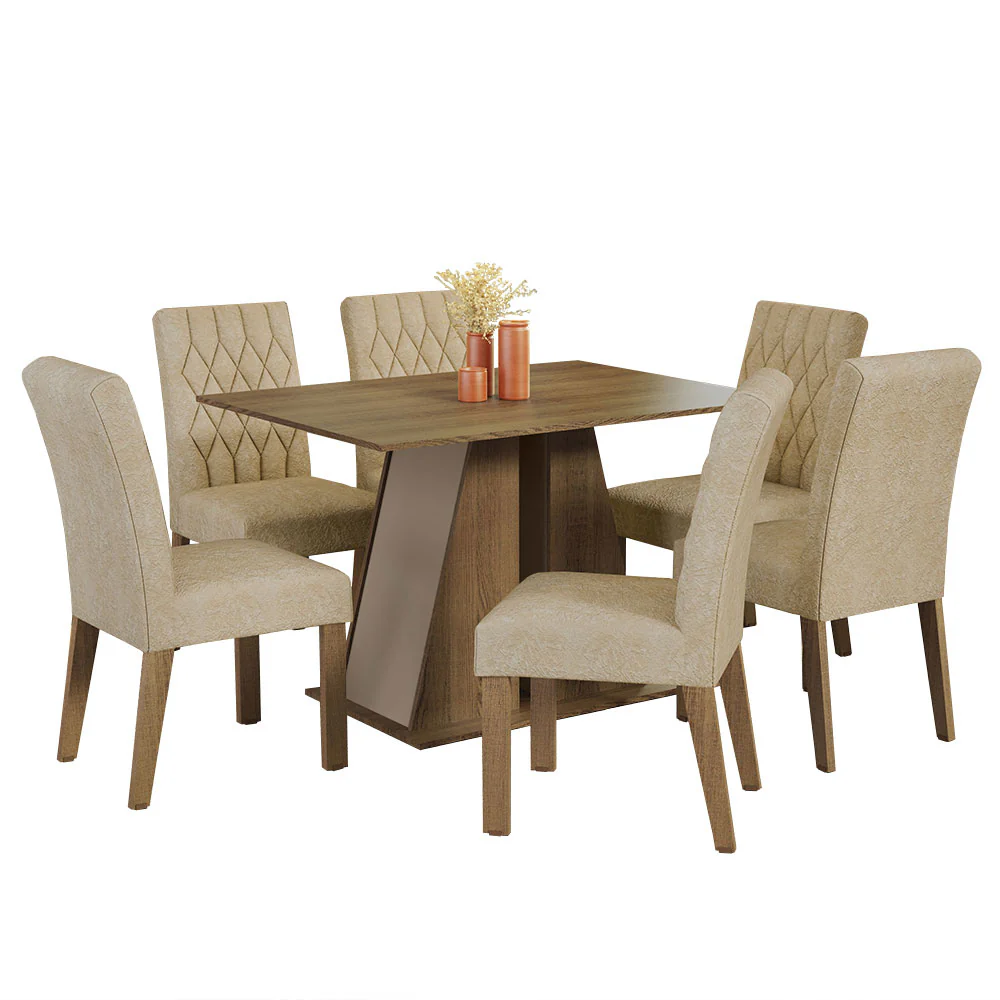 Conjunto Sala de Jantar Mesa Tampo de Madeira 6 Cadeiras Rustic/Crema/Imperial Fabiana Madesa - Image 2