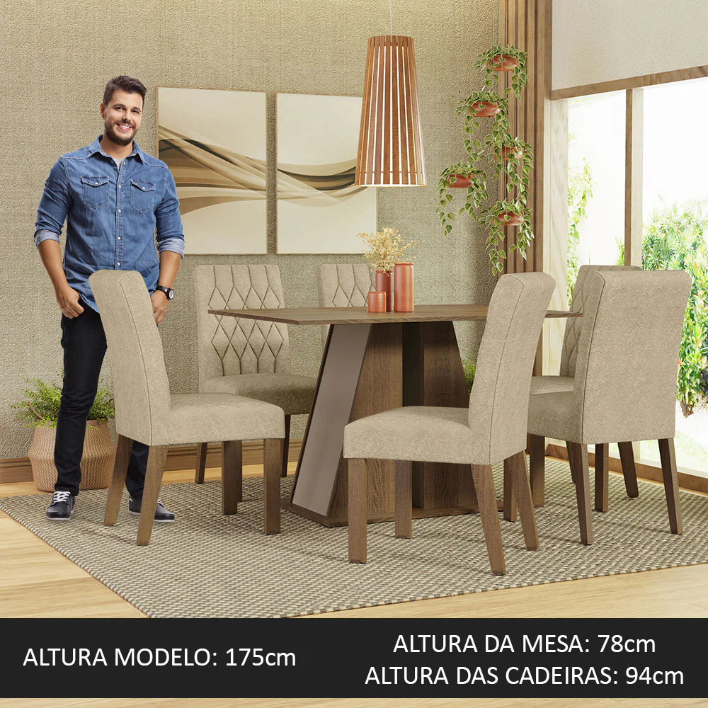 Conjunto Sala de Jantar Mesa Tampo de Madeira 6 Cadeiras Rustic/Crema/Imperial Fabiana Madesa - Image 4
