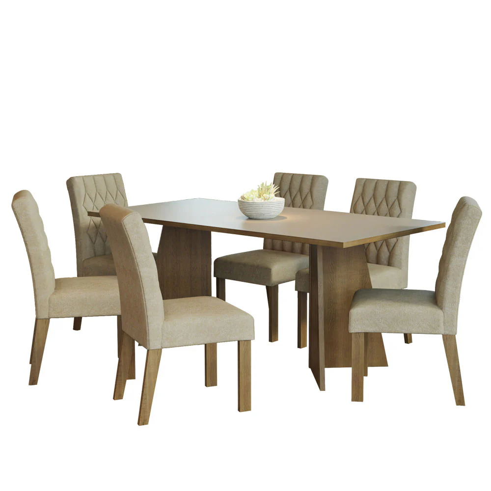 Conjunto Sala de Jantar Mesa Tampo de Madeira 6 Cadeiras Rustic/Crema/Imperial Madison Madesa - Image 2