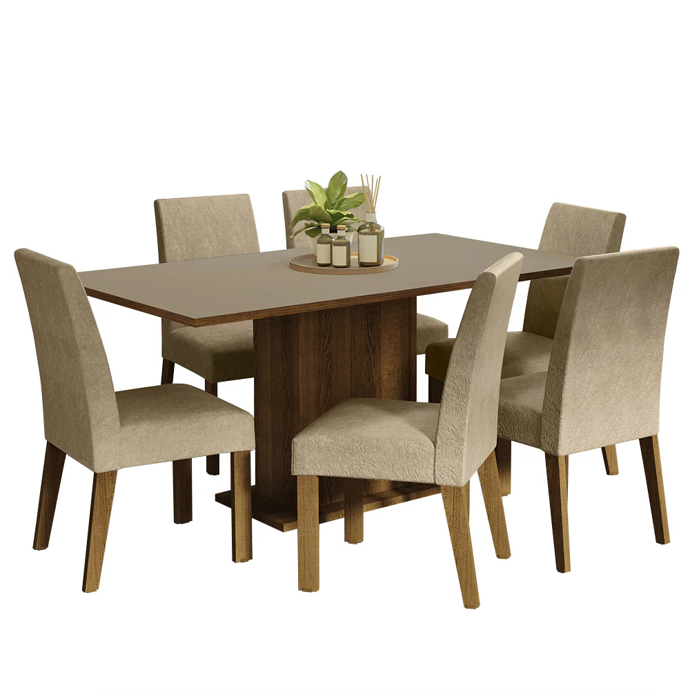 Conjunto Sala de Jantar Mesa Tampo de Madeira 6 Cadeiras Rustic/Crema/Imperial Renata Madesa - Image 2